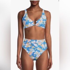 No Boundaries Floral Blue Women's Bikini Set With Heart Ring
